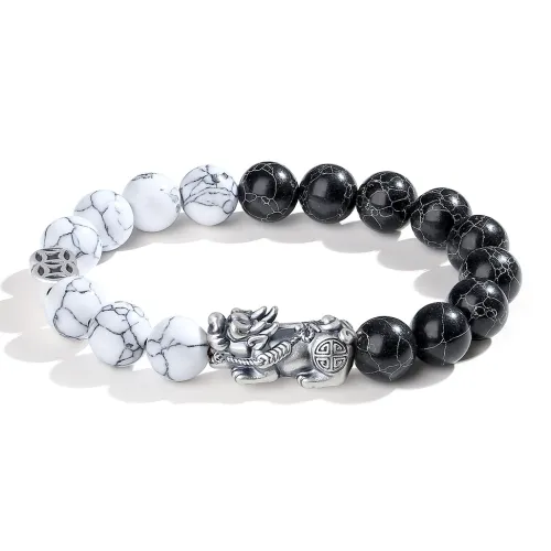 YINCHIE S999 Fine Silver Turquoise Bracelets Men's Black & White