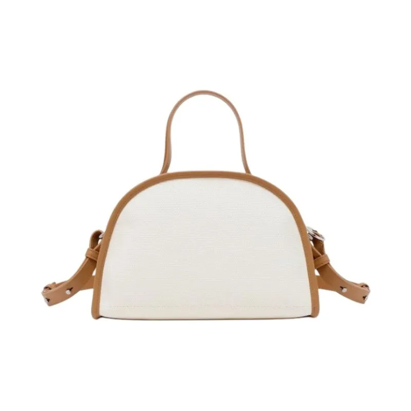 LACOSTE Cotton PU Bowling Bag Handbag Regular Women's Beige-2