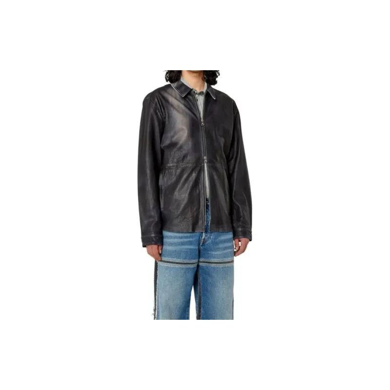 DIESEL Leather Jackets Men Black-3