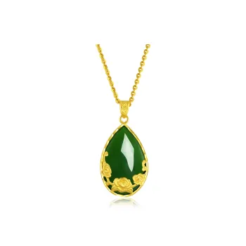 Qing Yi 999 Solid Gold/Hetian Jade Chinese Style Vintage Waterdrop Mama Pendant Women's Jasper