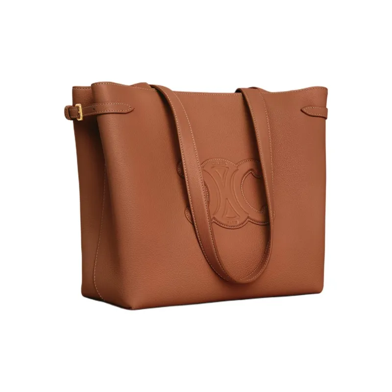 CELINE Grained Calfskin Small Tote Bags Shoulder Bags Women's Dark Brown-3