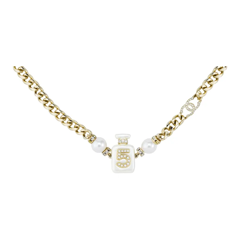 CHANEL Laces Necklaces Women's Gold/Pearl White-0