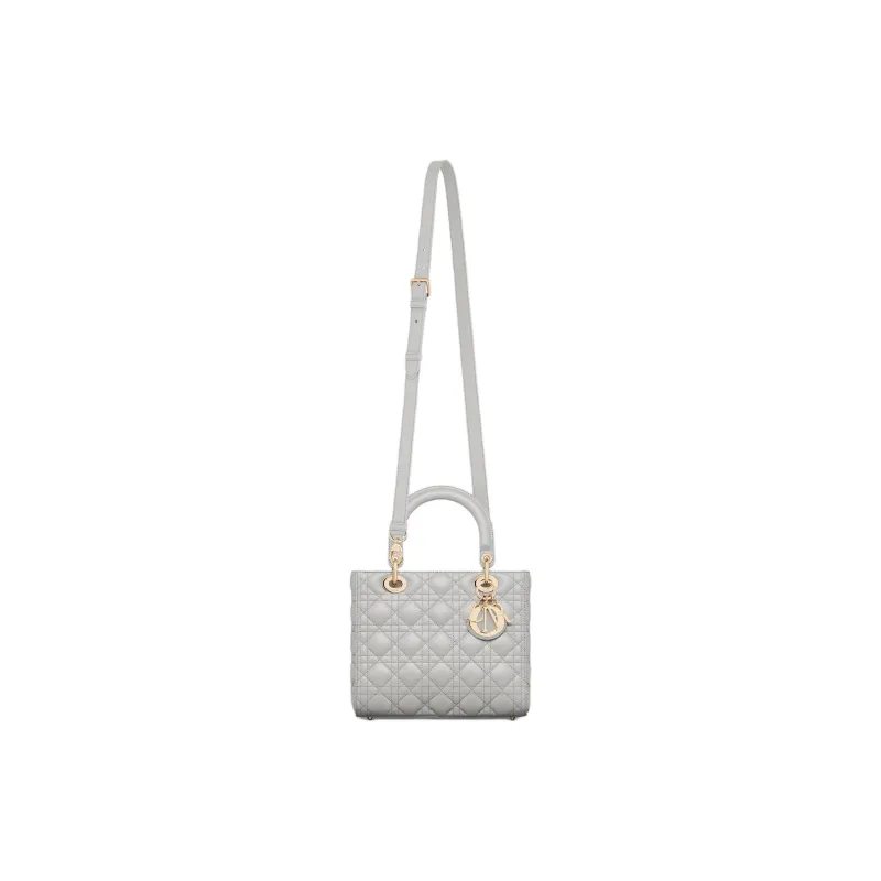 DIOR Lady Dior Wicker Pattern Lambskin Dior Bag Shoulder Bag Crossbody Bag Handbag Medium Size Women's Mist Gray-1