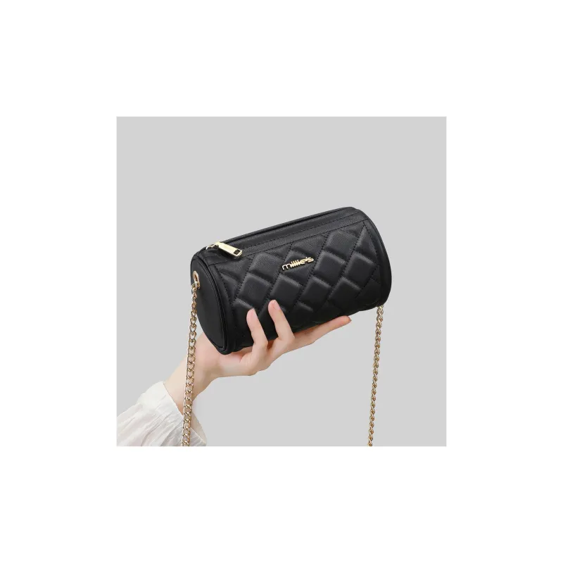 MILLIE'S Cow Leather Underarm Shoulder Bag, Crossbody Bag, Cylinder Bag Regular Women's Elegant Black/Ecru-2