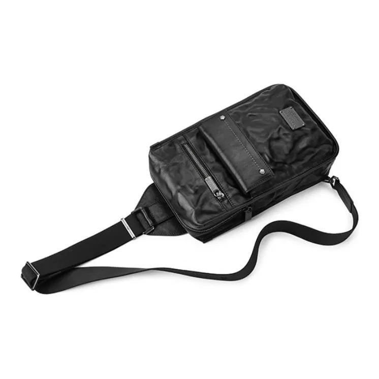 GOLDLION Cow Leather Sling Bag Medium Size Men's Black-5