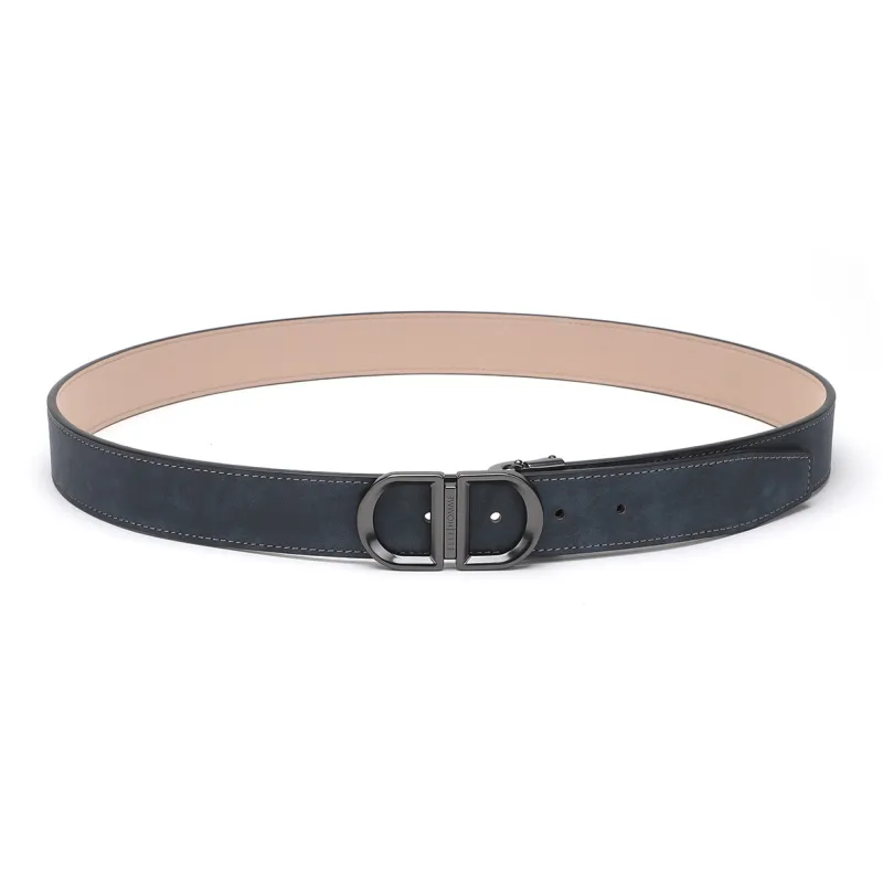 ELLE HOMME Plate Buckle Belt Genuine Leather, Alloy Buckle Top Grain Cow Leather Belt Men's Light Brown Width 3.4cm-9