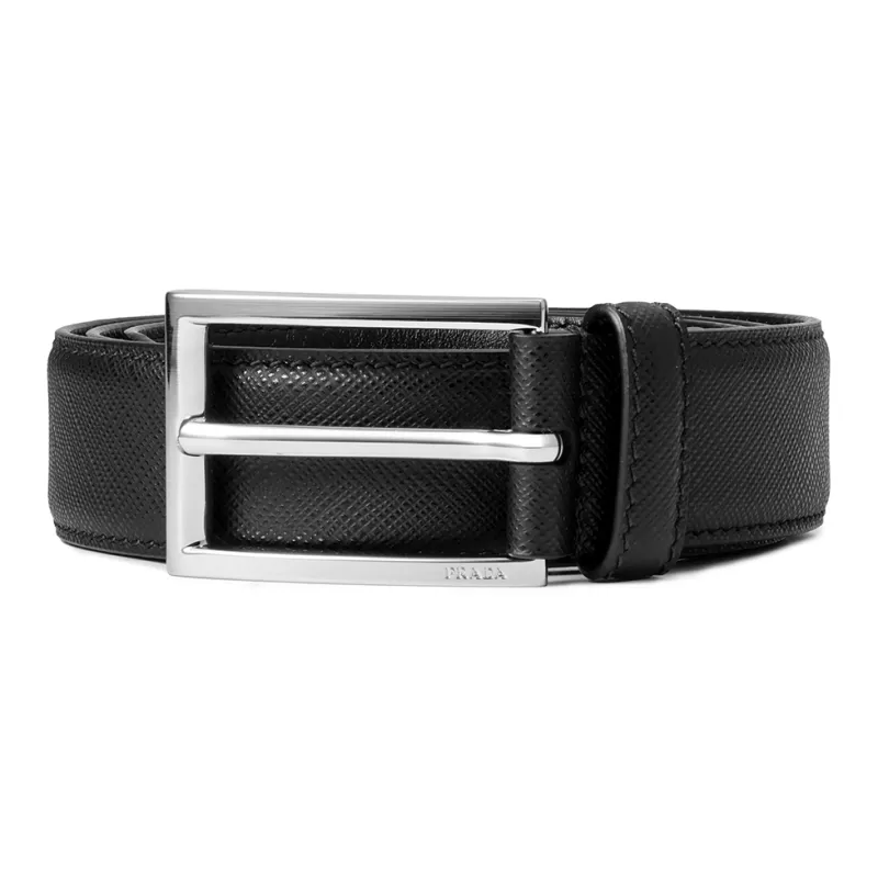 PRADA Cow Leather Belts Men's Black Width 3cm-1