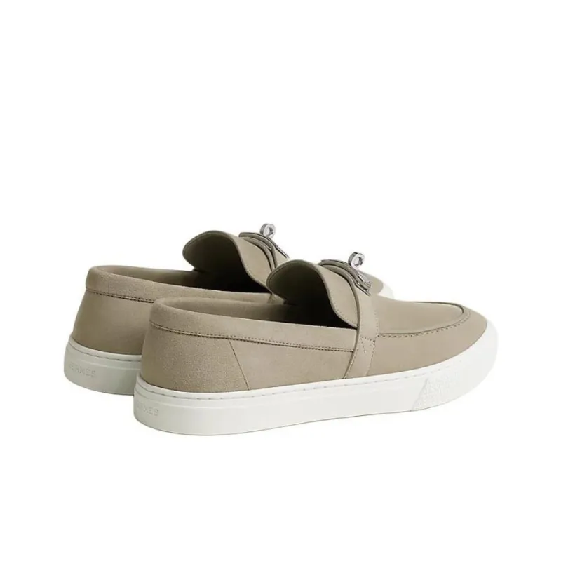 HERMES Slip On Game Loafers Men's Gray-3