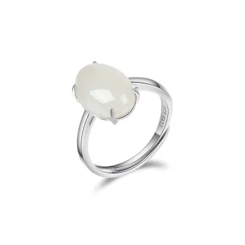Yi Zhen Ge 925 Sterling Silver Hetian Jade Rings Women's White Jade