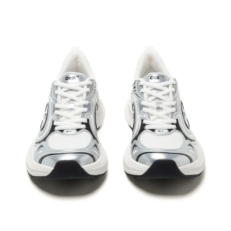 Ocai Anti-Slip Wear-Resistant Low-Top Running Shoes Unisex Silver White-2