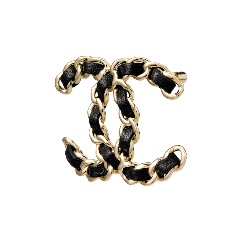 CHANEL Lambskin Metal Brooches Women's Black-1