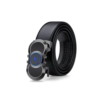 WilliamPOLO Top Grain Cow Leather Leather Belts Men's Gunmetal Buckle Blue Logo 3.5cm Width