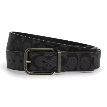 COACH Calfskin Leather Belts Men's Black Width  3.8cm