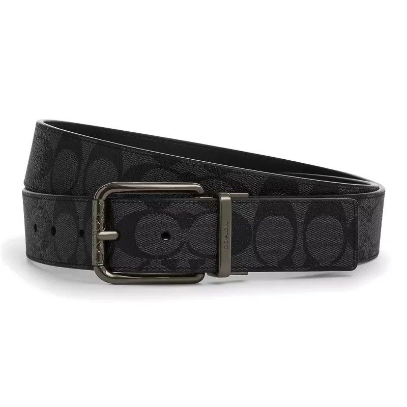 COACH Calfskin Leather Belts Men's Black Width  3.8cm-0