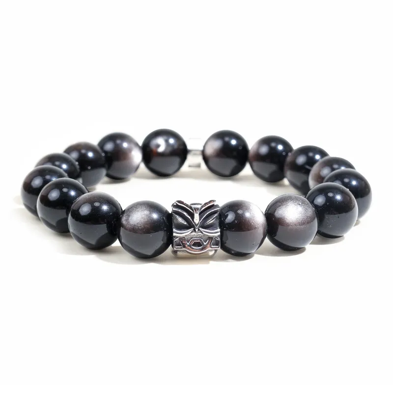 FOUNDIN Large Size 12mm Gold Sheen Obsidian Silver Sheen Obsidian Bracelets Men's-5