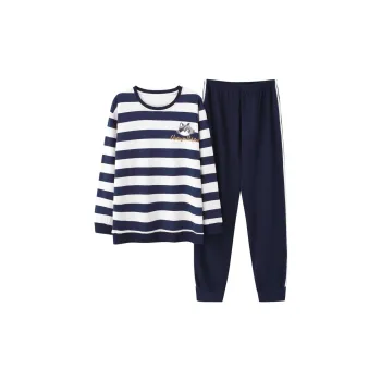 Montagut Pajama Set Autumn And Winter Season Men's Two-Piece Set Blue & White