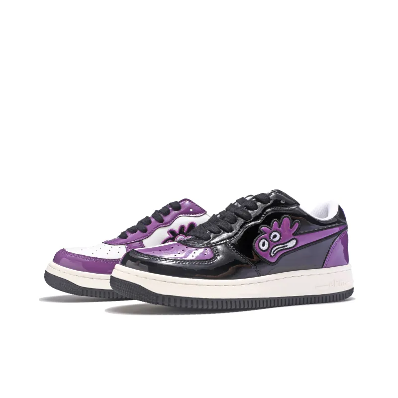 EKM Slip Resistant, Abrasion Resistant, Breathable Low Top Skateboard Shoes Unisex Black Purple Mismatched-0