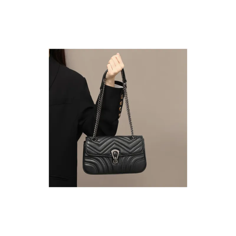 COMELY Cow Leather Patchwork Synthetic Leather Small Square Bag Shoulder Bag Crossbody Bag Small Size Women's Black-5