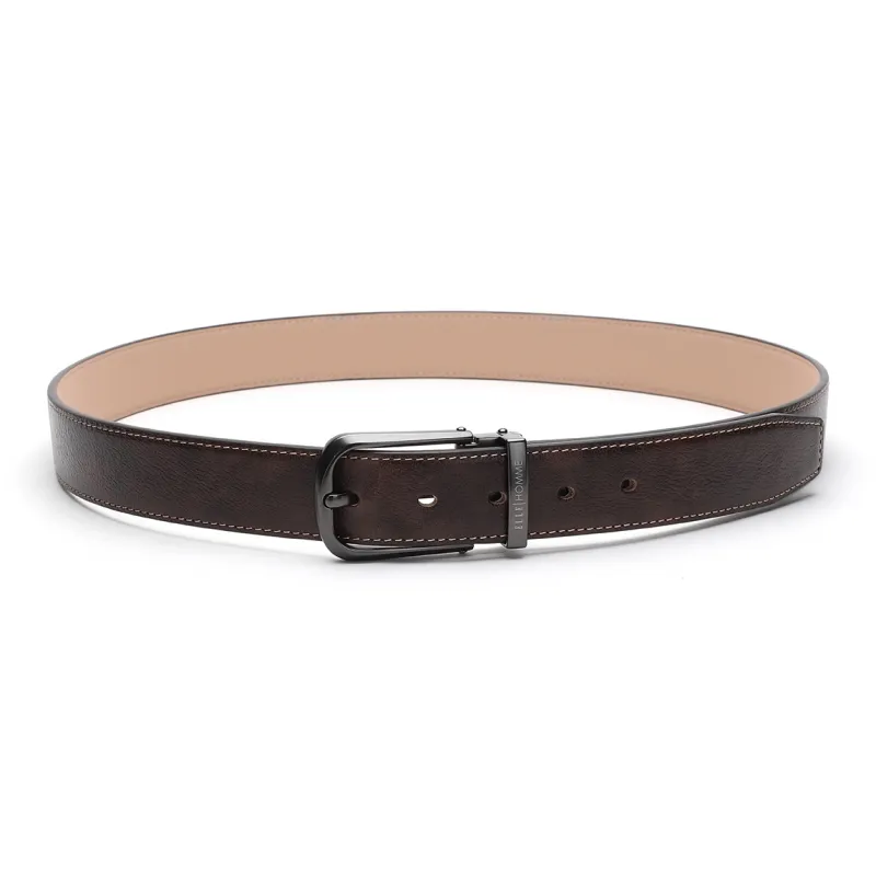 ELLE HOMME Pin Buckle Belt Fashion Alloy Buckle Cow Leather Belts Men's Brown Width 3.4cm-3