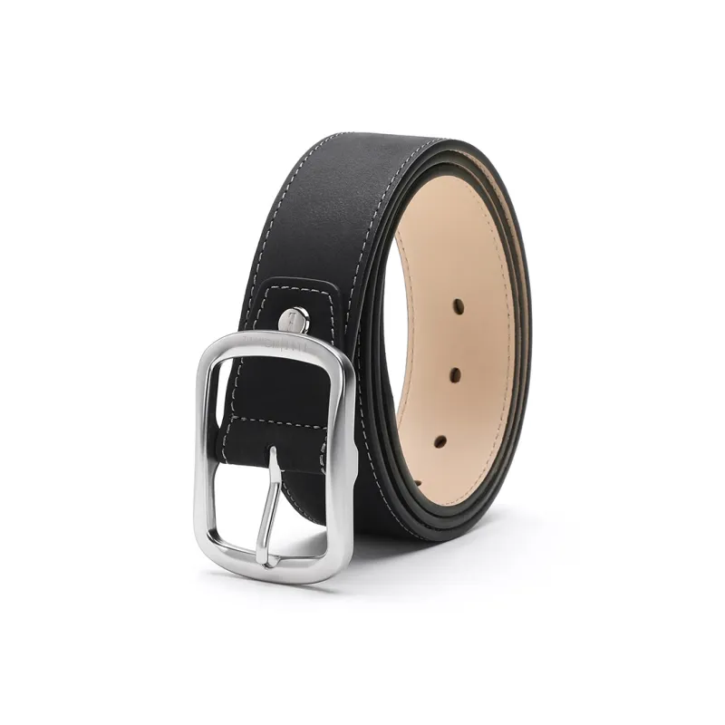 ELLE HOMME Pin Buckle Cross Buckle Top Grain Cow Leather, Alloy Leather Belts Men's Black Width 3.85cm-1