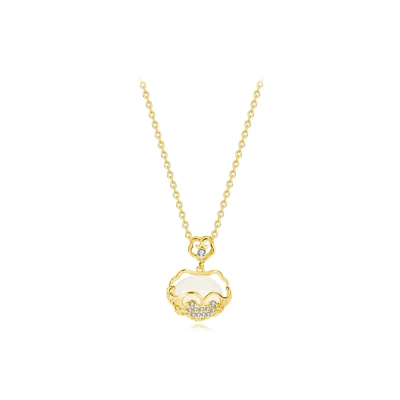 Muyan Colored Glaze Ruyi Peace Lock Jade Necklace Women's-0