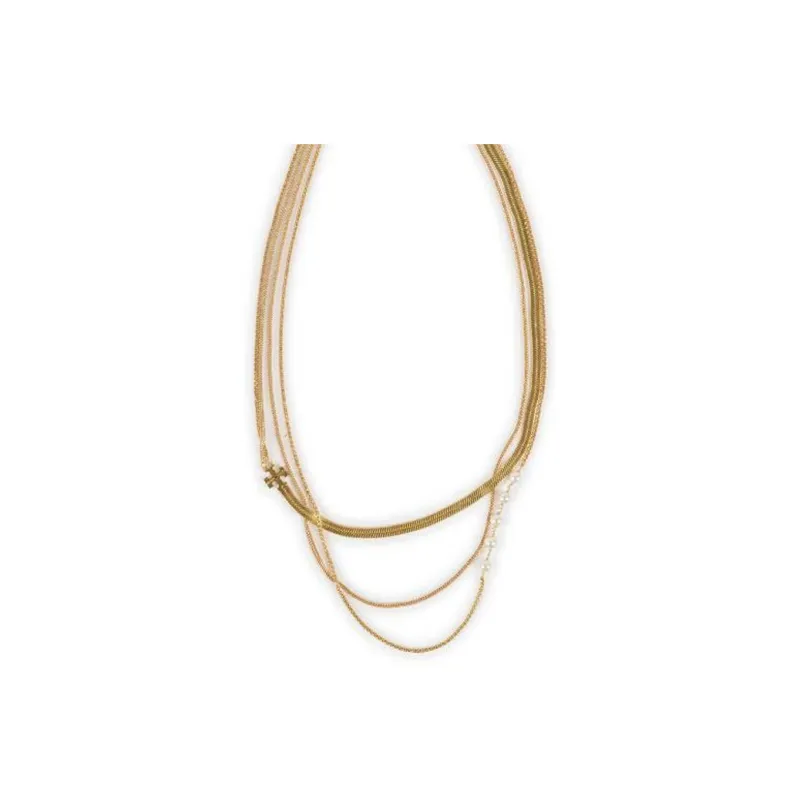 TORY BURCH Logo plaque Multi chain Necklace-0