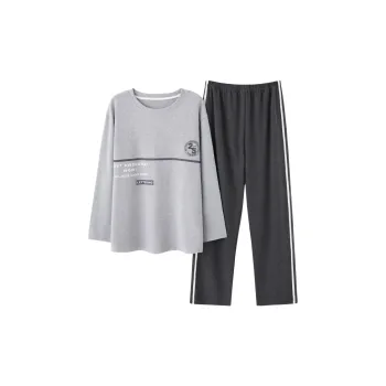 Montagut Pajama Set Autumn And Winter Season Men's Two-Piece Set Gray