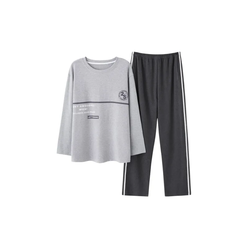 Montagut Pajama Set Autumn And Winter Season Men's Two Piece Set Gray-0