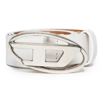 DIESEL Logo Emblem, Smooth Buckle Leather Belts Kids' White/Black
