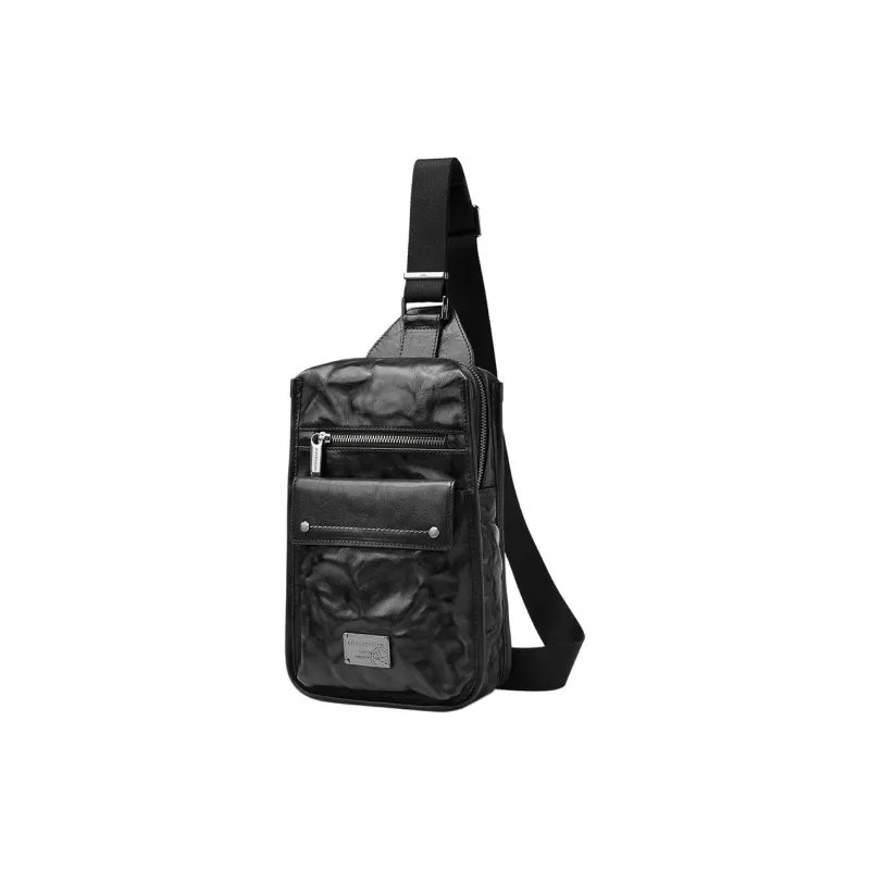 GOLDLION Cow Leather Sling Bag Medium Size Men's Black-1