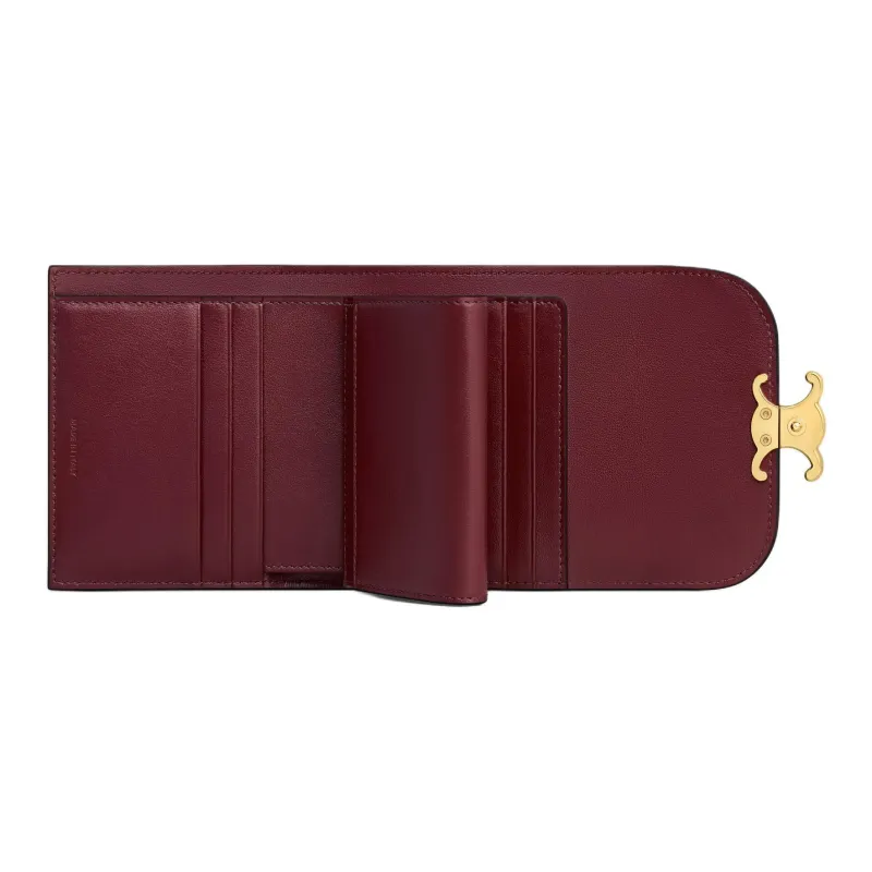 CELINE Triomphe Shiny Calfskin Wallet Small Size Women's Light Burgundy-3