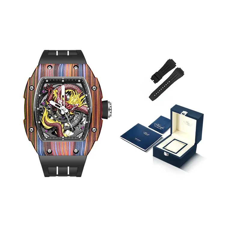 HaofaTourbillon Arknights Series Mechanical Movement Rubber Strap Watch Men's Watches Cut Out Dial-7