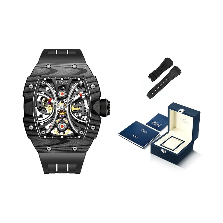 HaofaTourbillon Arknights Series Mechanical Movement Rubber Strap Watch Men's Watches Cut-Out Dial-2