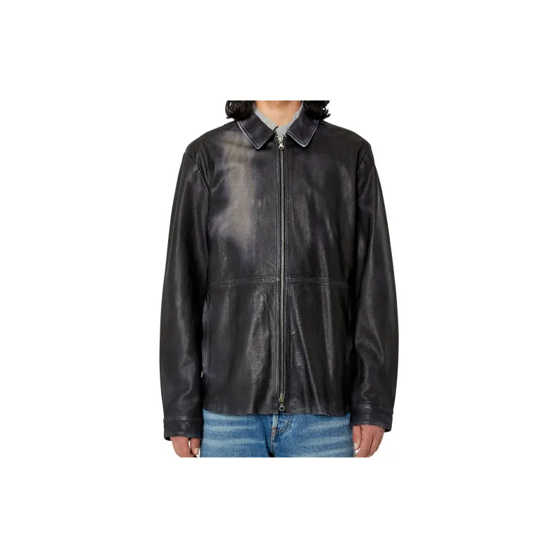 DIESEL Leather Jackets Men Black-2