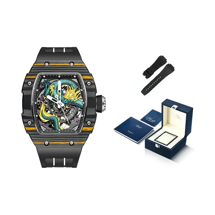 HaofaTourbillon Arknights Series Mechanical Movement Rubber Strap Watch Men's Watches Cut Out Dial-3