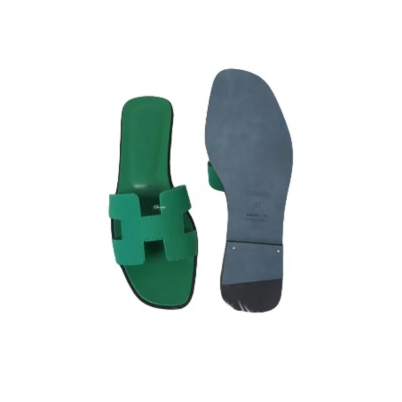 HERMES Oran Slide Slippers Women's Sapphire Green-4
