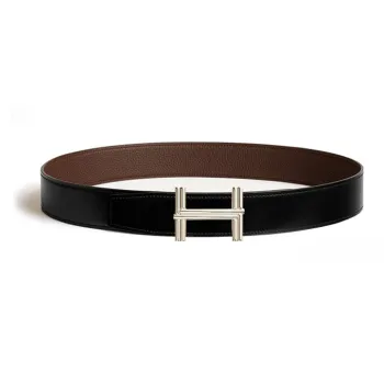 HERMES Calfskin Leather Belts Men's Brown Width  3.8CM