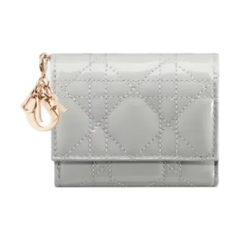 DIOR Wicker Pattern Patent Leather With Calfskin Wallet Women's Mist Gray