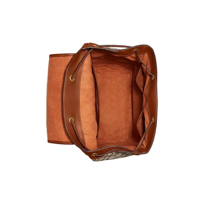 COACH Frankie Textile Jacquard With Glove Tanned Leather Backpack Large Size Unisex Brown & Gray-2