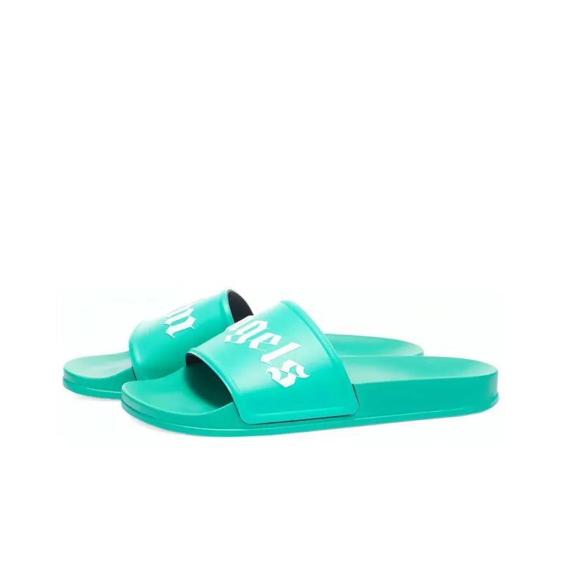 PALM ANGELS Pool Slides Green White-2
