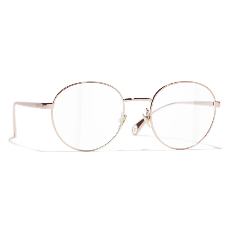 CHANEL Alloy Metal Irregular Shape Eyeglass Frames Unisex Rose Gold-1