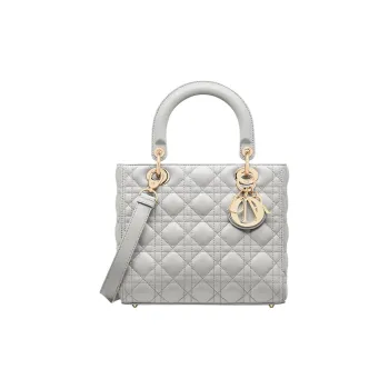 DIOR Lady Dior Wicker Pattern Lambskin Dior Bag Shoulder Bag Crossbody Bag Handbag Medium Size Women's Mist Gray