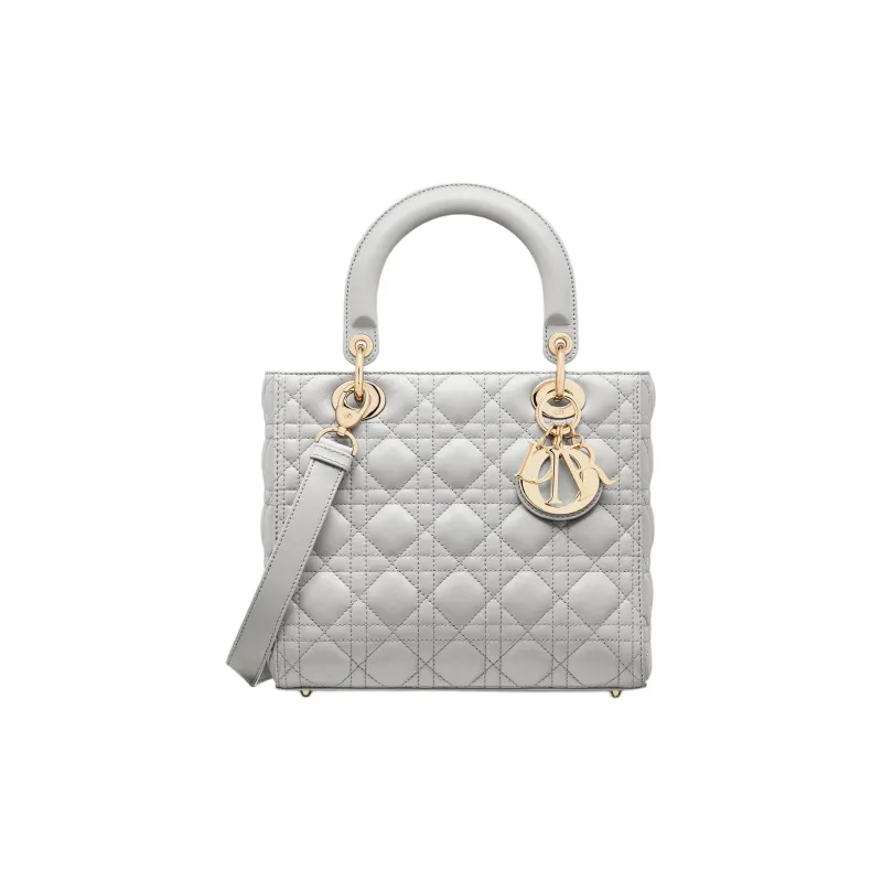 DIOR Lady Dior Wicker Pattern Lambskin Dior Bag Shoulder Bag Crossbody Bag Handbag Medium Size Women's Mist Gray-0