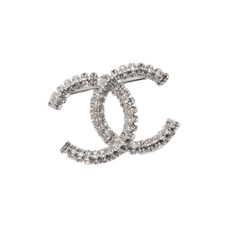 CHANEL Rhinestone Brooches Women's Silver-0