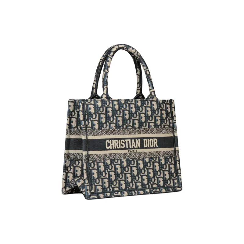 DIOR BookTote Embroidery Tote Bag Shopping Bag Handbag Small Size Women's Beige & Blue-1