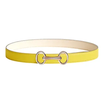 HERMES Leather Belts Men Lime/Cream White