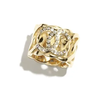 CHANEL Metal Rhinestone Crystal Rings Women's Gold
