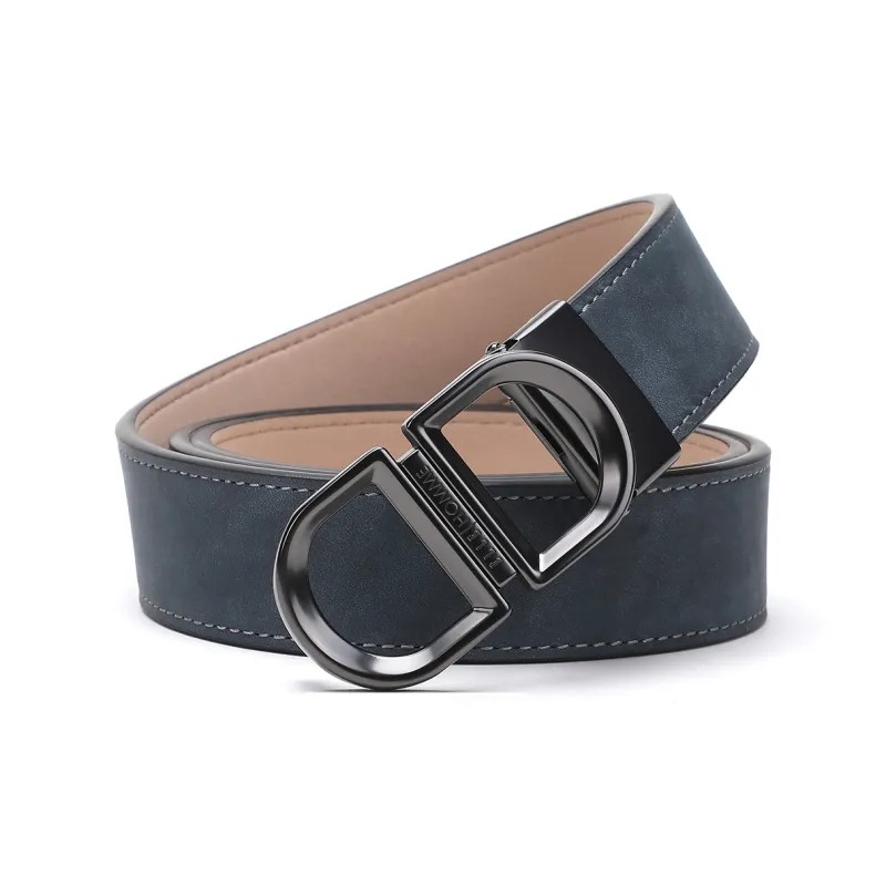 ELLE HOMME Plate Buckle Belt Genuine Leather, Alloy Buckle Top Grain Cow Leather Belt Men's Light Brown Width 3.4cm-5