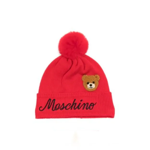 MOSCHINO Kids Teddy Bear Embroidered Beanie Set-0