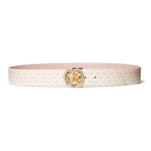 MICHAEL KORS Logo Print Smooth Buckle Leather Leather Belts Unisex White